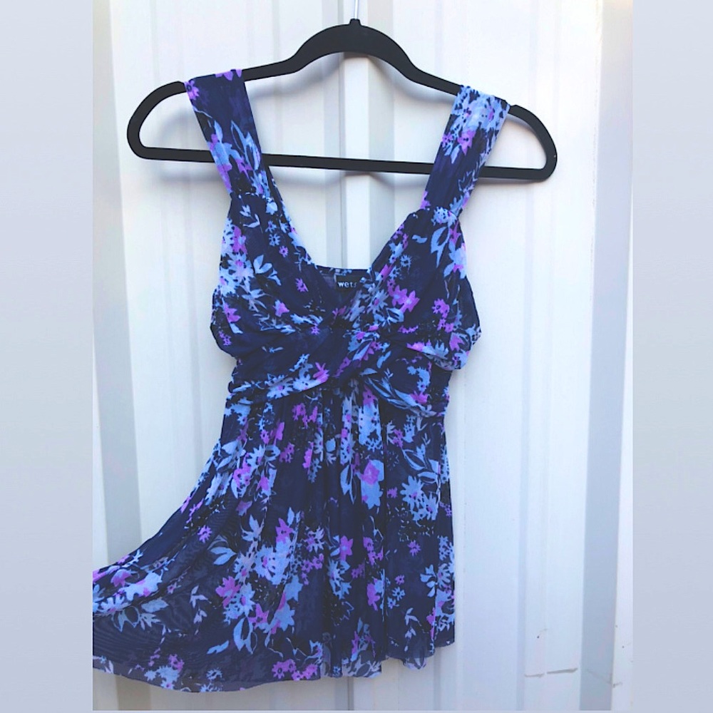 NWOT Blue & Purple Floral Soft Babydoll Top